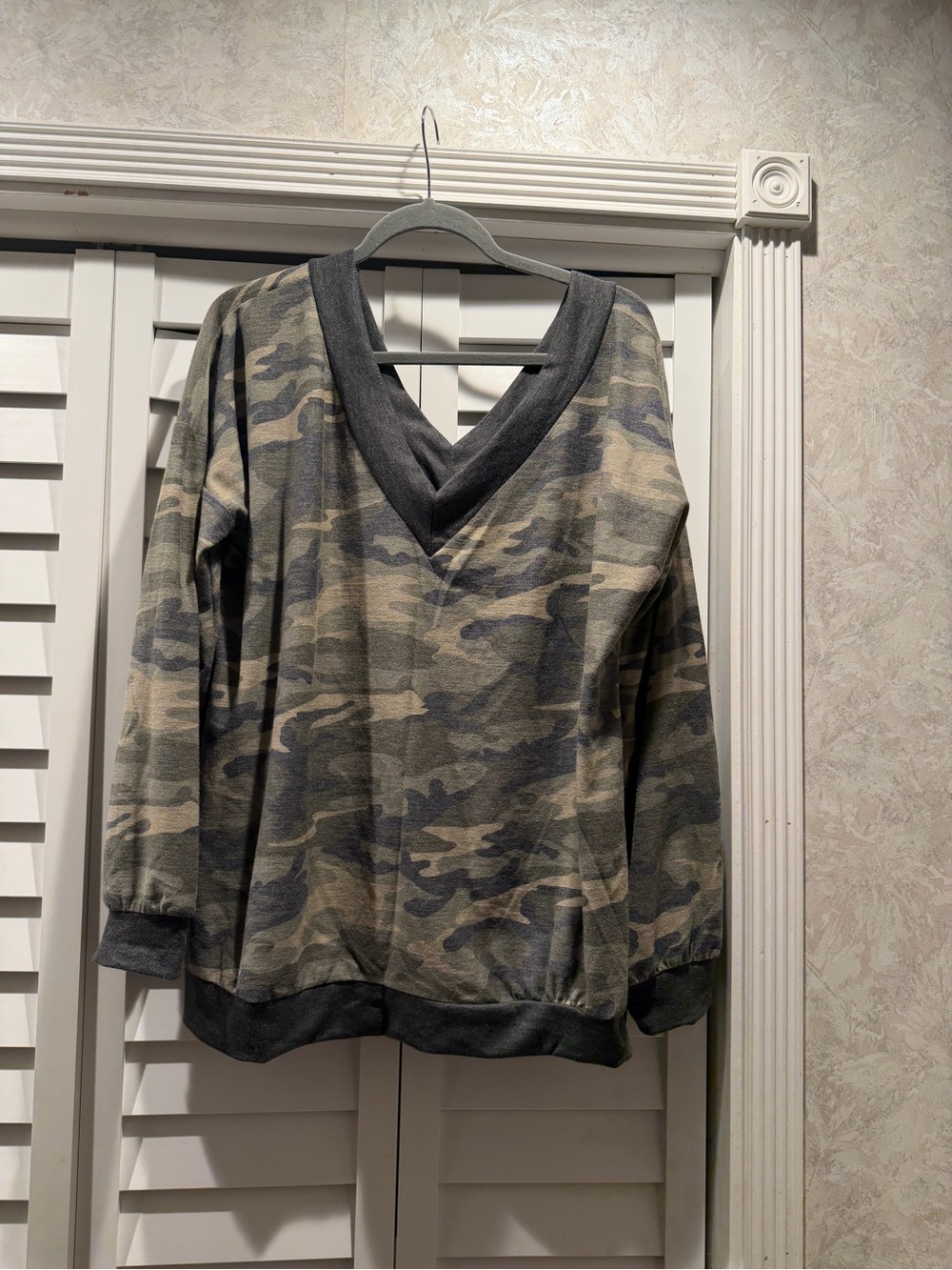 Camo v neck top